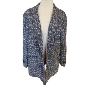 Nanette Lepore $128 Jacket Womens XL Black Soft Tweed Open Blazer Career Office